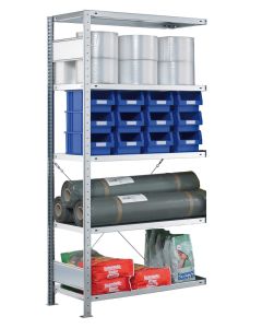 Fachbodenregal Stecksystem, Anbauregal, einseitig nutzbar, H2750xB750xT600, 6 Fachböden, Fachlast 250kg, sendzimirverzinkt