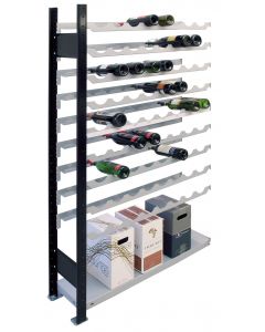 Weinregal Metallregal, Anbauregal, H1800xB1000xT250 mm, 9 Lagerebenen für 72 Flaschen, schwarz/silber