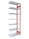 Fachbodenregal Stecksystem, Anbauregal, einseitig nutzbar, H3000xB750xT300 mm, 7 Fachböden, Fachlast 250 kg, RAL 3000 feuerrot / verzinkt