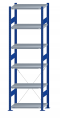 Fachbodenregal Stecksystem, Grundregal, einseitig nutzbar, H2500xB750xT400, 6 Fachböden, Fachlast 250kg, RAL 5010 enzianblau / verzinkt