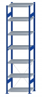 Fachbodenregal Stecksystem, Grundregal, einseitig nutzbar, H3000xB750xT500, 7 Fachböden, Fachlast 250kg, RAL 5010 enzianblau / verzinkt