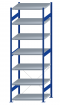 Fachbodenregal Stecksystem, Grundregal, einseitig nutzbar, H3000xB1000xT800, 7 Fachböden, Fachlast 330kg, RAL 5010 enzianblau / verzinkt