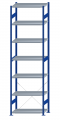 Fachbodenregal Stecksystem, Grundregal, einseitig nutzbar, H3500xB1000xT500, 7 Fachböden, Fachlast 250kg, RAL 5010 enzianblau / verzinkt