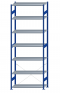 Fachbodenregal Stecksystem, Grundregal, einseitig nutzbar, H3500xB1300xT500, 7 Fachböden, Fachlast 250kg, RAL 5010 enzianblau / verzinkt