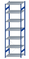 Fachbodenregal Stecksystem, Grundregal, einseitig nutzbar, H3500xB1000xT800, 7 Fachböden, Fachlast 250kg, RAL 5010 enzianblau / verzinkt