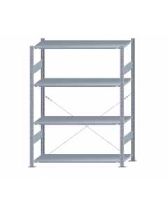 Fachbodenregal Stecksystem, Grundregal, einseitig nutzbar, H1800xB1300xT500, 4 Fachböden, Fachlast 150kg, sendzimirverzinkt