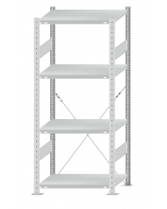 Fachbodenregal Stecksystem, Grundregal, einseitig nutzbar, H1800xB750xT500, 4 Fachböden, Fachlast 250kg, RAL 7035 lichtgrau