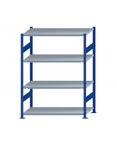 Fachbodenregal Stecksystem, Grundregal, beidseitig nutzbar, H1800xB1300xT600, 4 Fachböden, Fachlast 250kg, RAL 5010 enzianblau / verzinkt