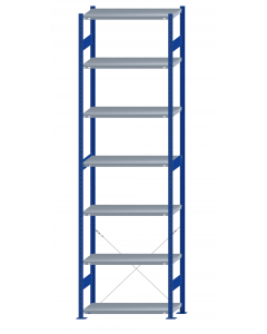 Fachbodenregal Stecksystem, Grundregal, einseitig nutzbar, H3500xB1000xT400, 7 Fachböden, Fachlast 250kg, RAL 5010 enzianblau / verzinkt