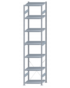 Fachbodenregal Stecksystem, Grundregal, einseitig nutzbar, H3500xB750xT600, 7 Fachböden, Fachlast 250kg, sendzimirverzinkt