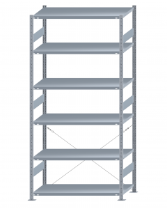 Fachbodenregal Stecksystem, Grundregal, einseitig nutzbar, H2750xB1300xT600, 6 Fachböden, Fachlast 250kg, sendzimirverzinkt