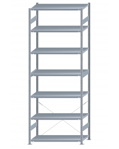 Fachbodenregal Stecksystem, Grundregal, einseitig nutzbar, H3500xB1300xT600, 7 Fachböden, Fachlast 250kg, sendzimirverzinkt