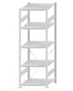 Fachbodenregal Stecksystem, Grundregal, einseitig nutzbar, H2300xB750xT800, 5 Fachböden, Fachlast 250kg, RAL 7035 lichtgrau