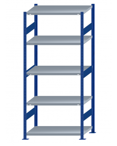 Fachbodenregal Stecksystem, Grundregal, beidseitig nutzbar, H2300xB1000xT600, 5 Fachböden, Fachlast 330kg, RAL 5010 enzianblau / verzinkt