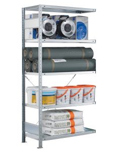 Fachbodenregal Stecksystem, Anbauregal, einseitig nutzbar, H1800xB1000xT500, 4 Fachböden, Fachlast 330kg, sendzimirverzinkt